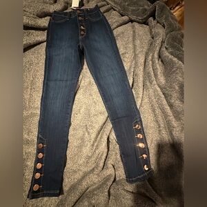 NWT - Dark Blue Skinny Stretch Jeans with Copper Button Accents